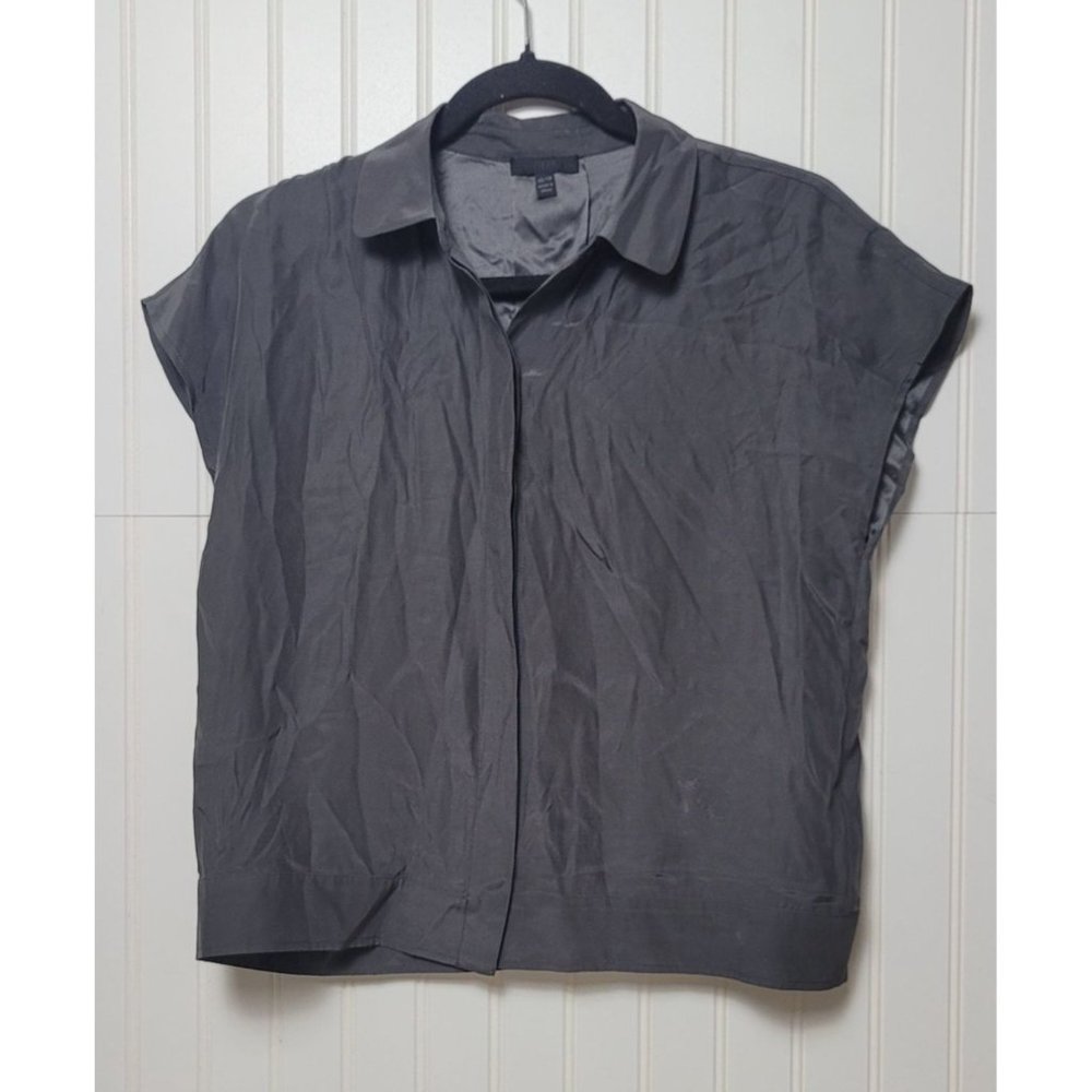 NWOT ATM Women's Grey Silk Button-Up Shirt, Size XS